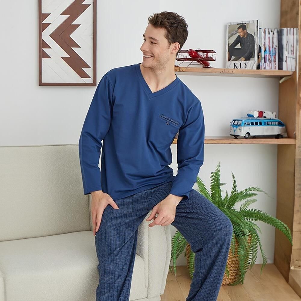 Kly 8022 Erkek Kışlık Kalın V-Yaka Pijama Takım