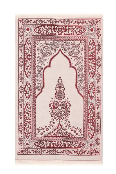AFRA SERİSİ 4'lü SET ( Pamuk Seccade+ İnci Tespih +Yasin + Güpürlü Şal ) NO:2 BORDO