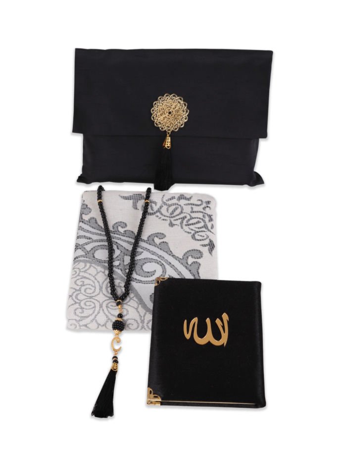 Büyük Şantuk Çanta Full Set ( Pamuk Seccade+Yasin+Tespih) SİYAH