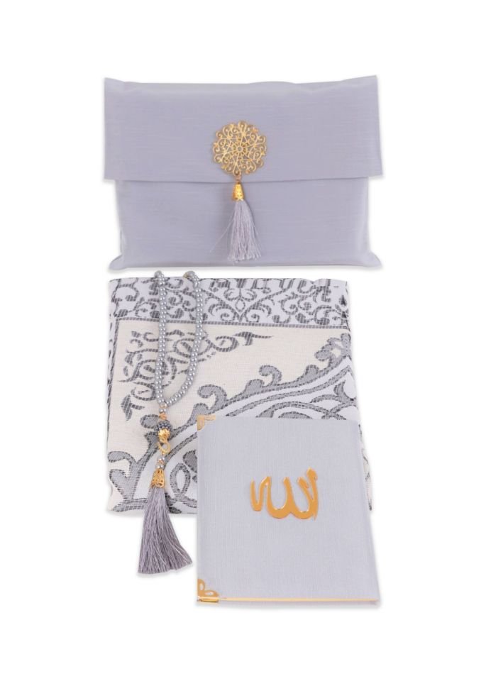 Büyük Şantuk Çanta Full Set ( Pamuk Seccade+Yasin+Tespih) GRİ