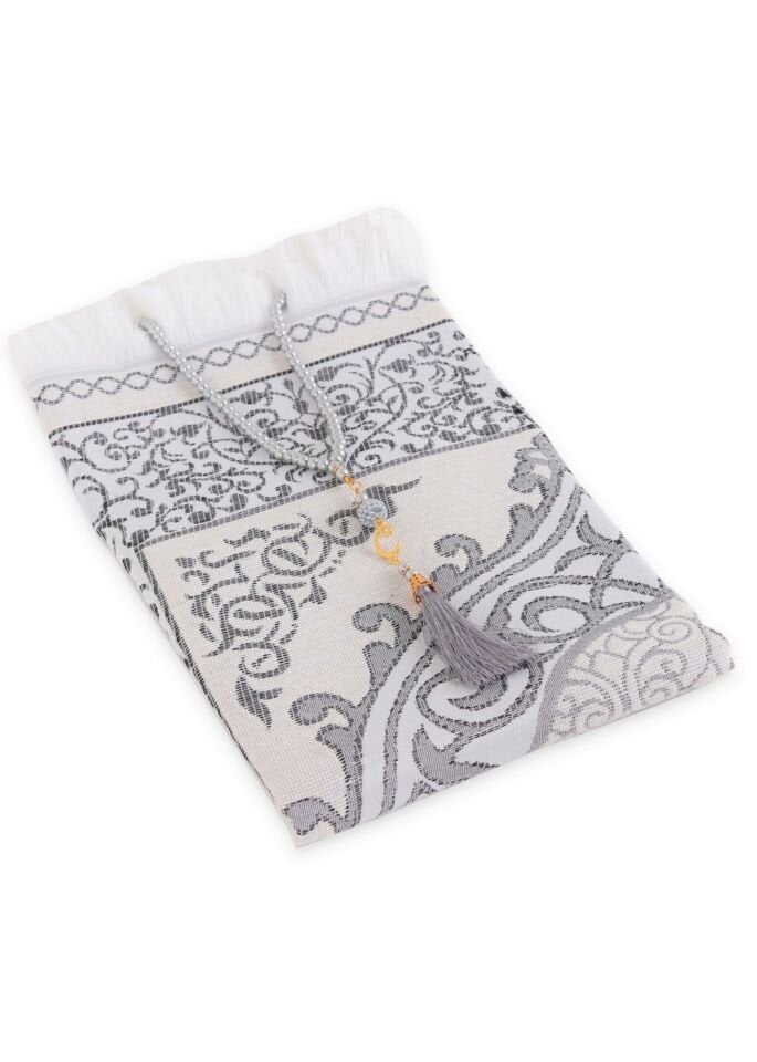 ZÜMRA SERİSİ 2'Lİ SET ( Dikdörtgen Kutulu Seccade+Tespih ) GRİ