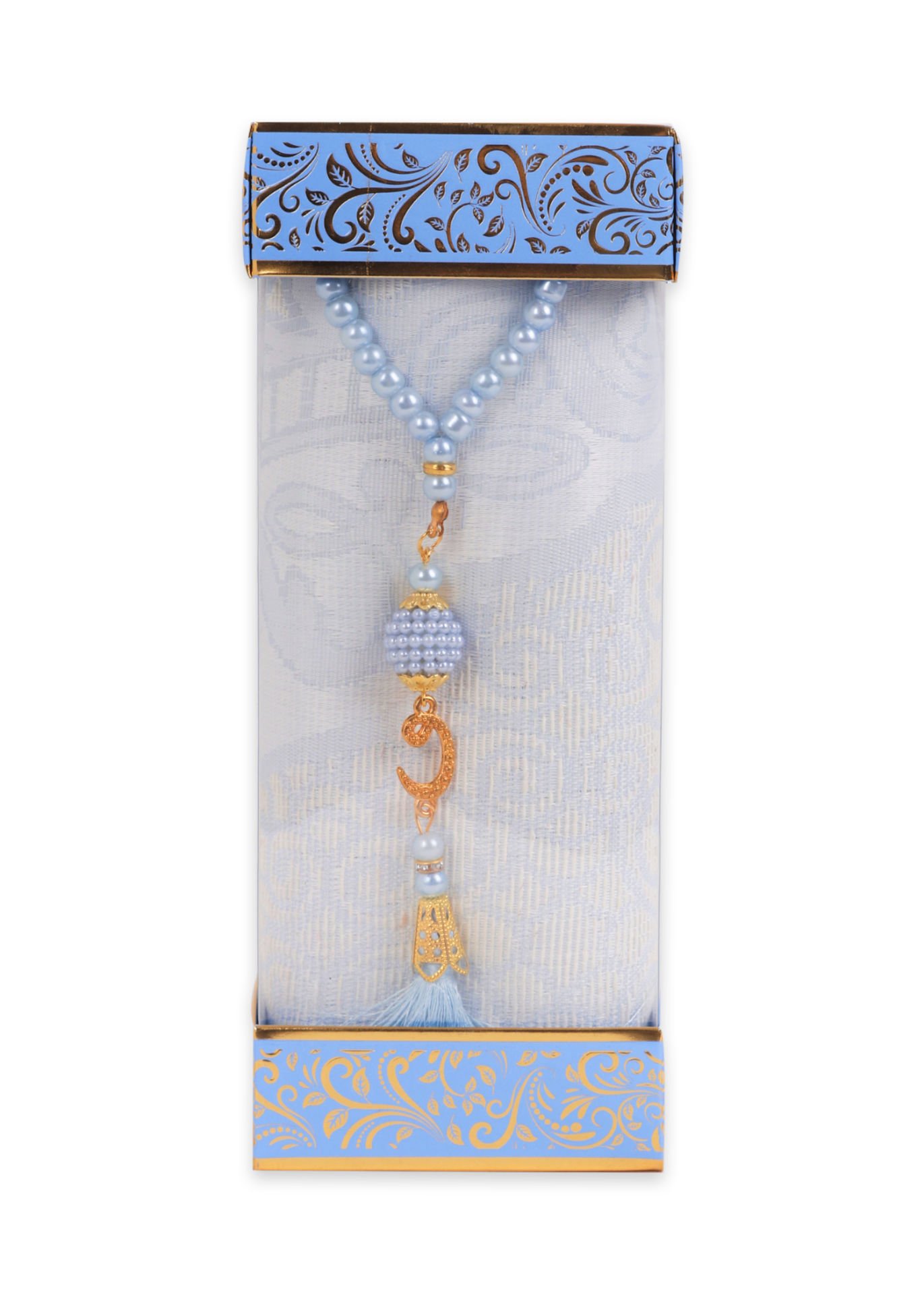 ZÜMRA SERİSİ 2'Lİ SET ( Dikdörtgen Kutulu Seccade+Tespih ) BEBE MAVİ