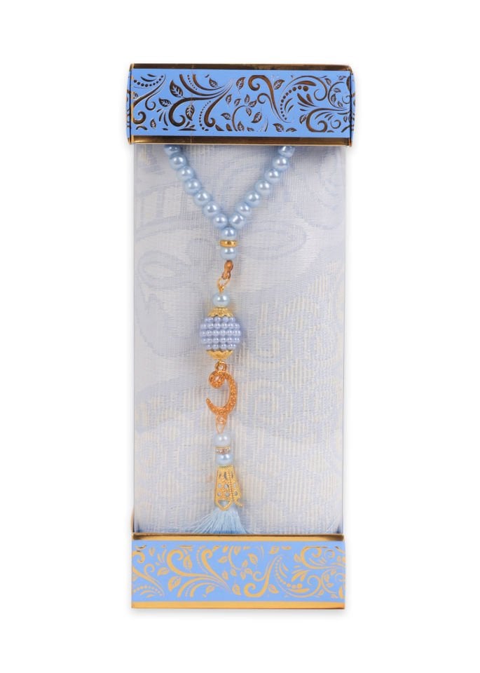 ZÜMRA SERİSİ 2'Lİ SET ( Dikdörtgen Kutulu Seccade+Tespih ) BEBE MAVİ