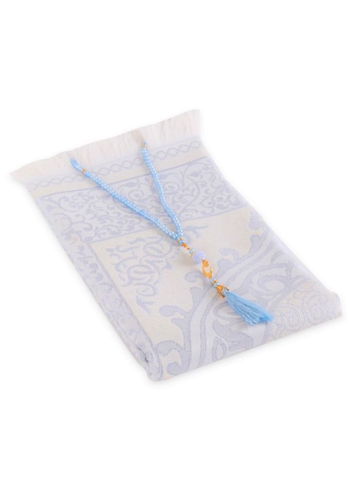 ZÜMRA SERİSİ 2'Lİ SET ( Dikdörtgen Kutulu Seccade+Tespih ) BEBE MAVİ