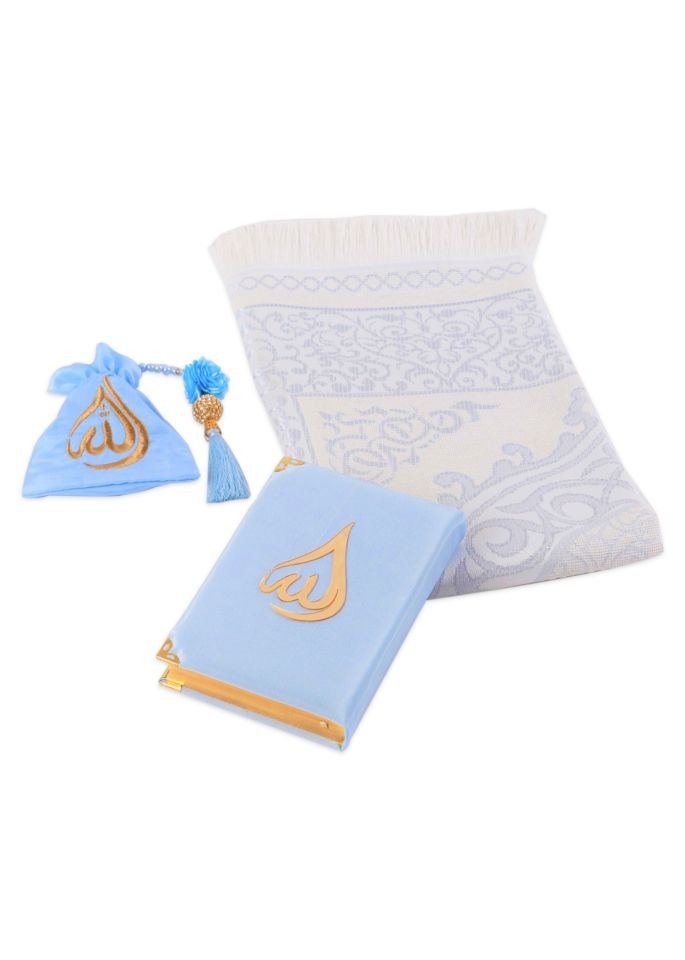 HÜSNA SERİSİ  (Çanta Boy Kuran+Kese+Disko Top Tespih+Seccade) NO:2 BEBE MAVİ
