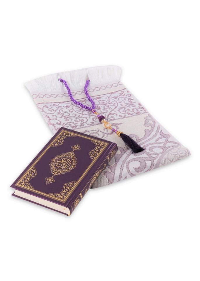 LİNA SERİSİ 3'lü SET ( Çanta Boy Termo Kuran + Seccade + İnci Tespih ) NO.2 MÜRDÜM
