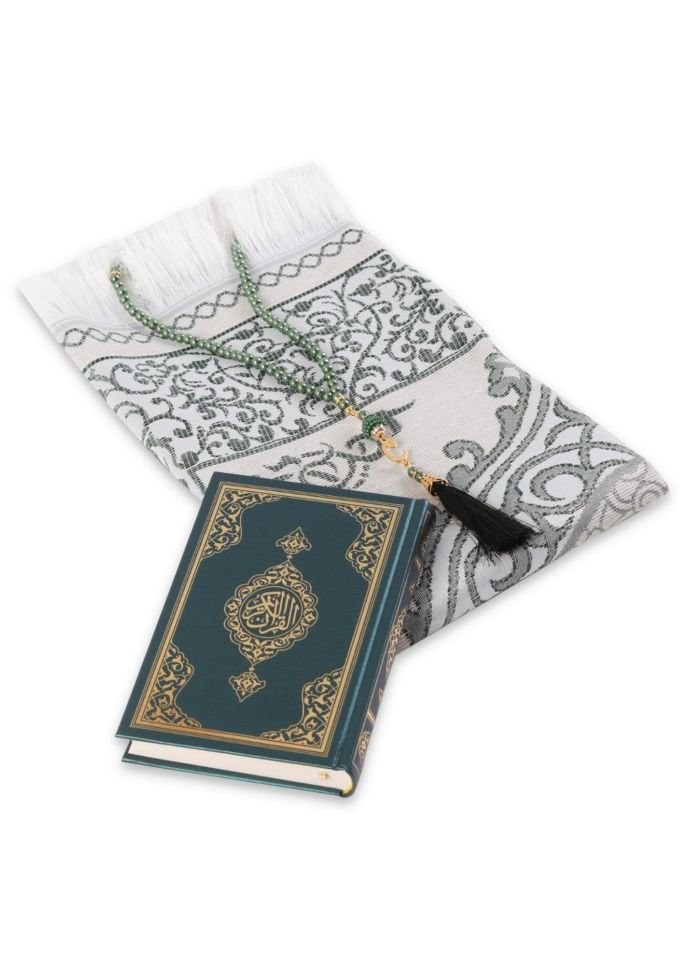 LİNA SERİSİ 3'lü SET ( Çanta Boy Termo Kuran + Seccade + İnci Tespih ) NO.2 YEŞİL