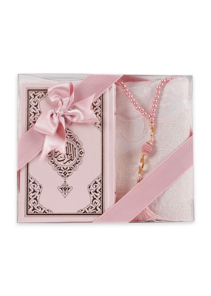 LİNA SERİSİ 3'lü SET ( Çanta Boy Termo Kuran + Seccade + İnci Tespih ) NO.2 PUDRA