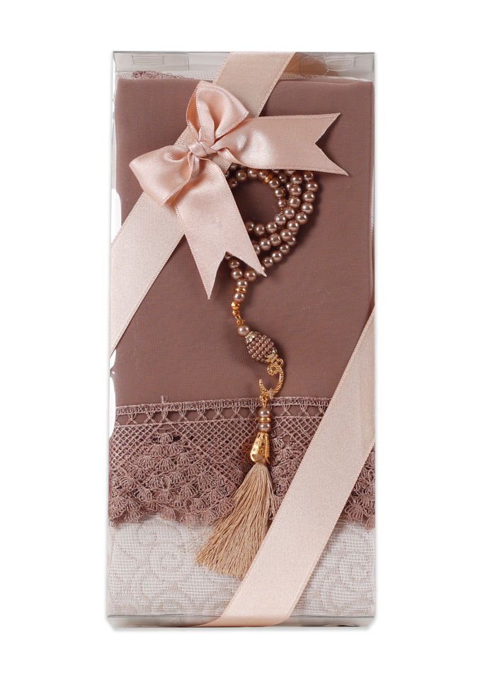 ECRİN SERİSİ (Pamuk Seccade+ Güpürlü Şal+İnci Tespih) NO:2 GOLD