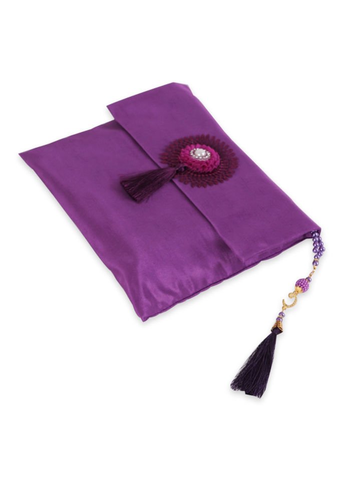 Büyük Şantuk Çanta Full Set Çiçekli (Yasin+Seccade+Tespih) MÜRDÜM