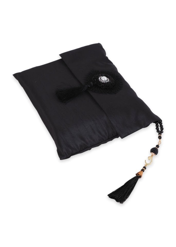 Büyük Şantuk Çanta Full Set Çiçekli (Yasin+Seccade+Tespih) SİYAH