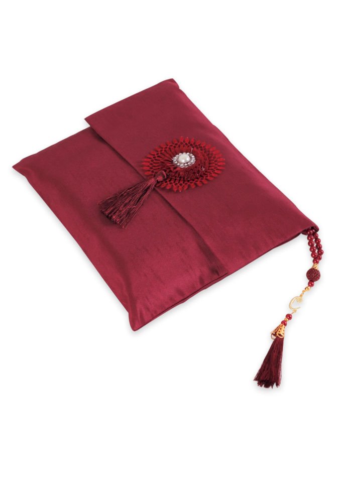 Büyük Şantuk Çanta Full Set Çiçekli (Yasin+Seccade+Tespih) BORDO