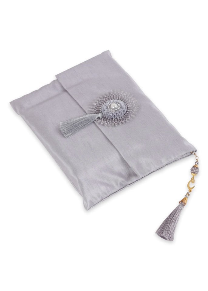 Büyük Şantuk Çanta Full Set Çiçekli (Yasin+Seccade+Tespih) GRİ