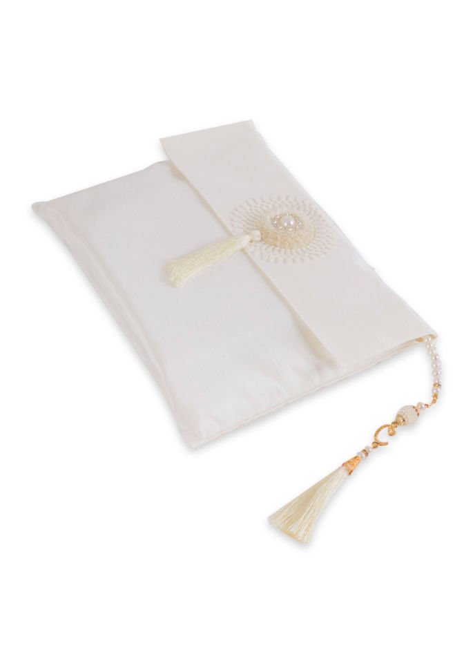 Büyük Şantuk Çanta Full Set Çiçekli (Yasin+Seccade+Tespih) KREM