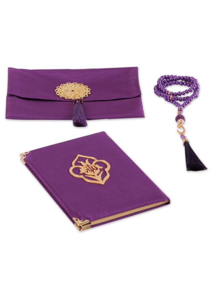 MEVA SERİSİ 3'lü SET (Madalyonlu Çanta+ Şantuk Yasin+ İnci Tespih) NO:2 MÜRDÜM
