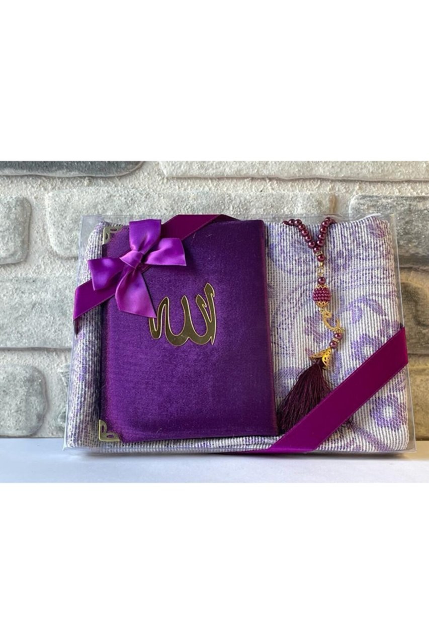 TUBA SERİSİ ASETAT UCUZ SET (SECCADE +YASİN +İNCİ TESPİH) (TREND) NO:2 MÜRDÜM