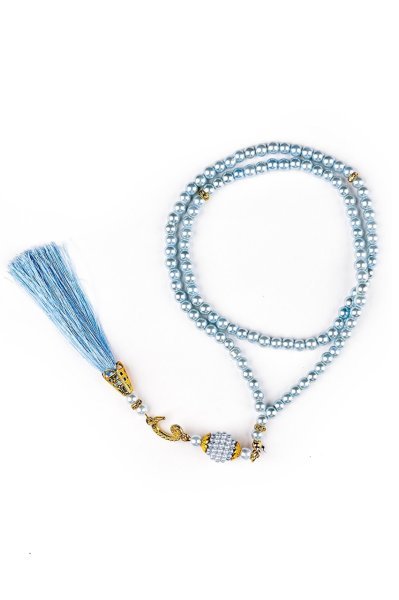 TUBA SERİSİ ASETAT UCUZ SET (SECCADE +YASİN +İNCİ TESPİH) (TREND) NO:2 BEBE MAVİ