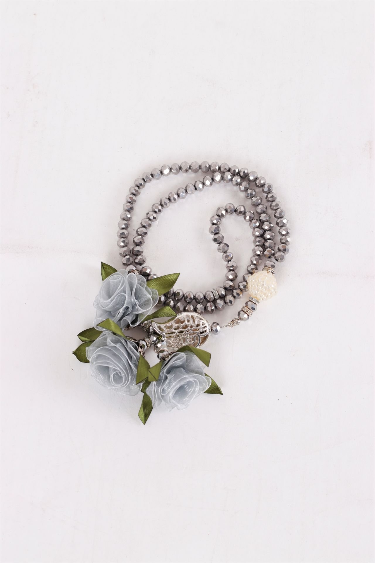 8mm 99'lu Kristal Tespih Lüks Çiçekli GRİ