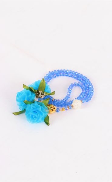 8mm 99'lu Kristal Tespih Lüks Çiçekli BEBE MAVİ