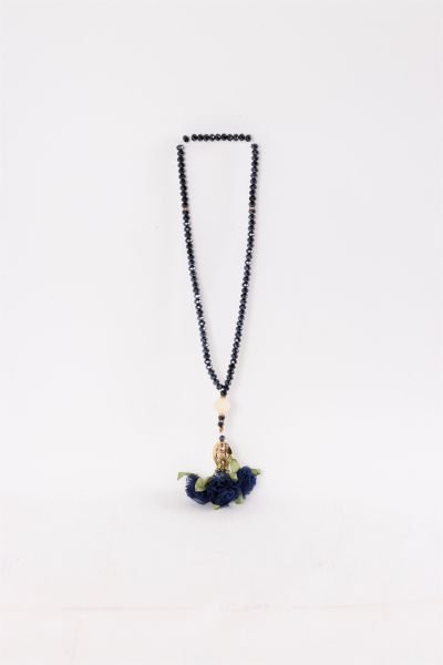 8mm 99'lu Kristal Tespih Lüks Çiçekli LACİVERT