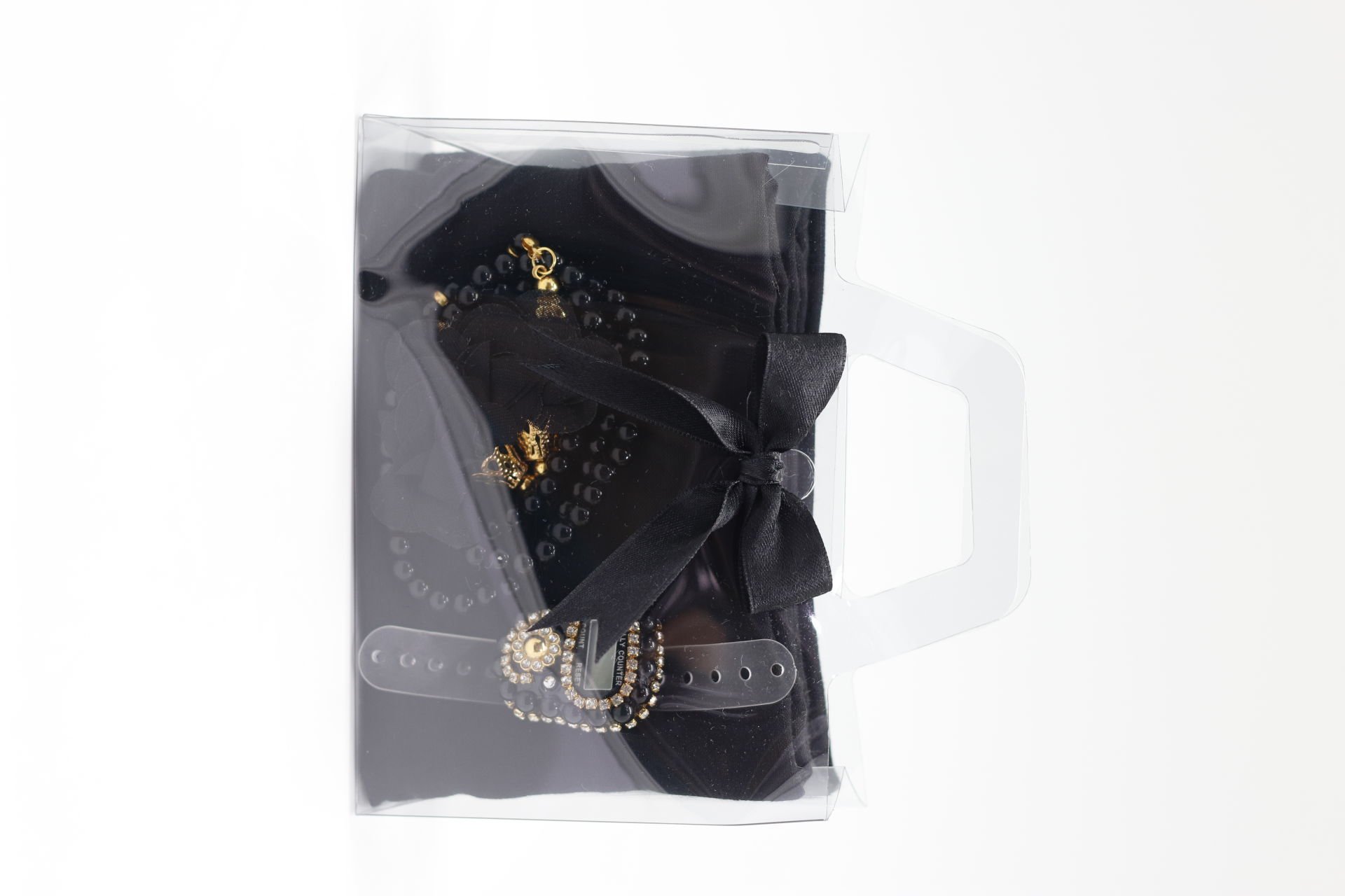 SİDELYA SERİSİ(ŞAL+TAŞLI Z.MATİK+İNCİ TESPİH 2 GÜLLÜ) SİYAH