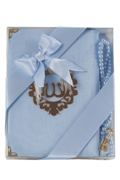AFİL SERİSİ 2'li SET (Çanta Boy Kuran + İnci Tespih) NO:2 BEBE MAVİ
