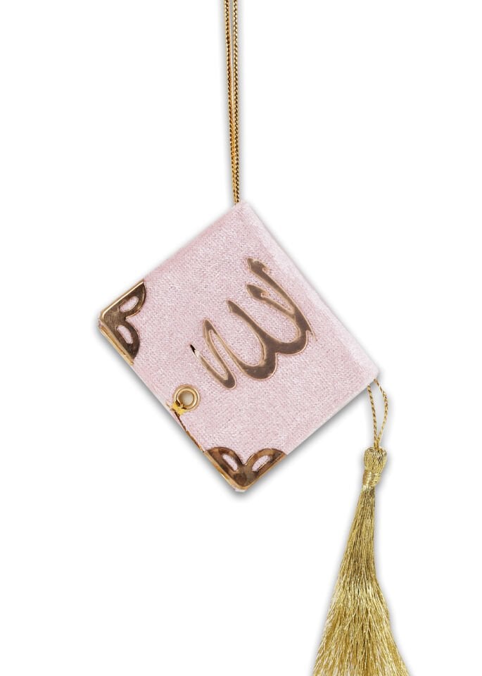 Kadife ALLAH Pleksili Askılı Mini Kuran PEMBE