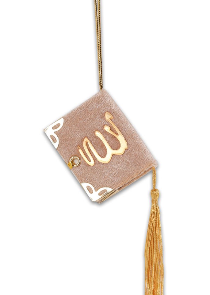 Kadife ALLAH Pleksili Askılı Mini Kuran GOLD