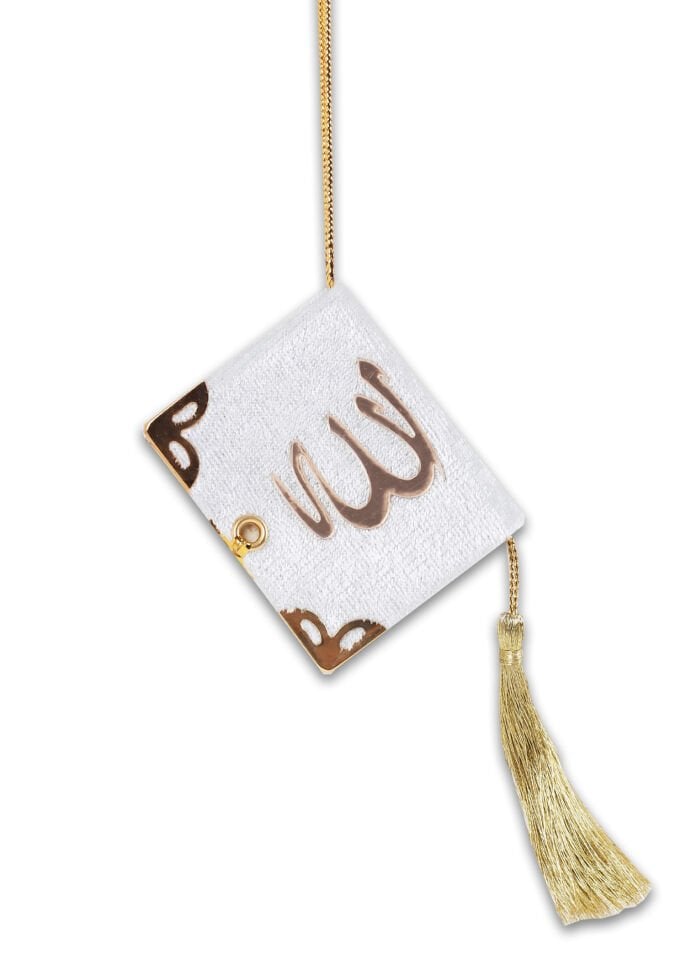 Kadife ALLAH Pleksili Askılı Mini Kuran KREM