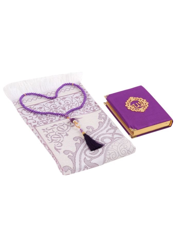 ASEL SERİSİ KUTULU (Pamuk Seccade+İnci Tespih+Şantuk Kuran) No:1 MÜRDÜM