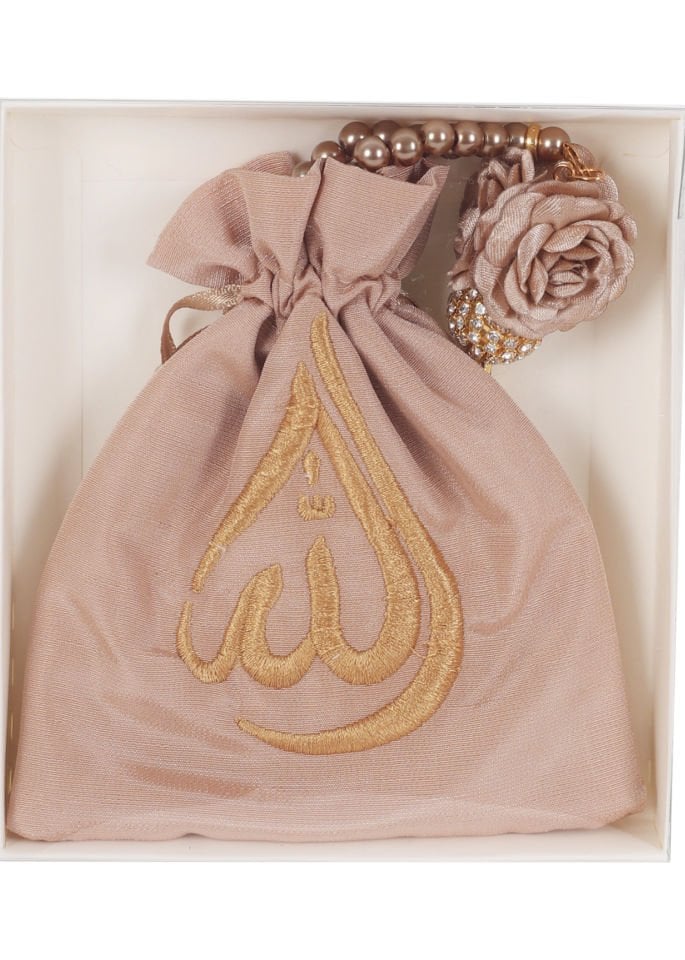 Kutulu İşlemeli Kese+Disko Toplu Tespih GOLD