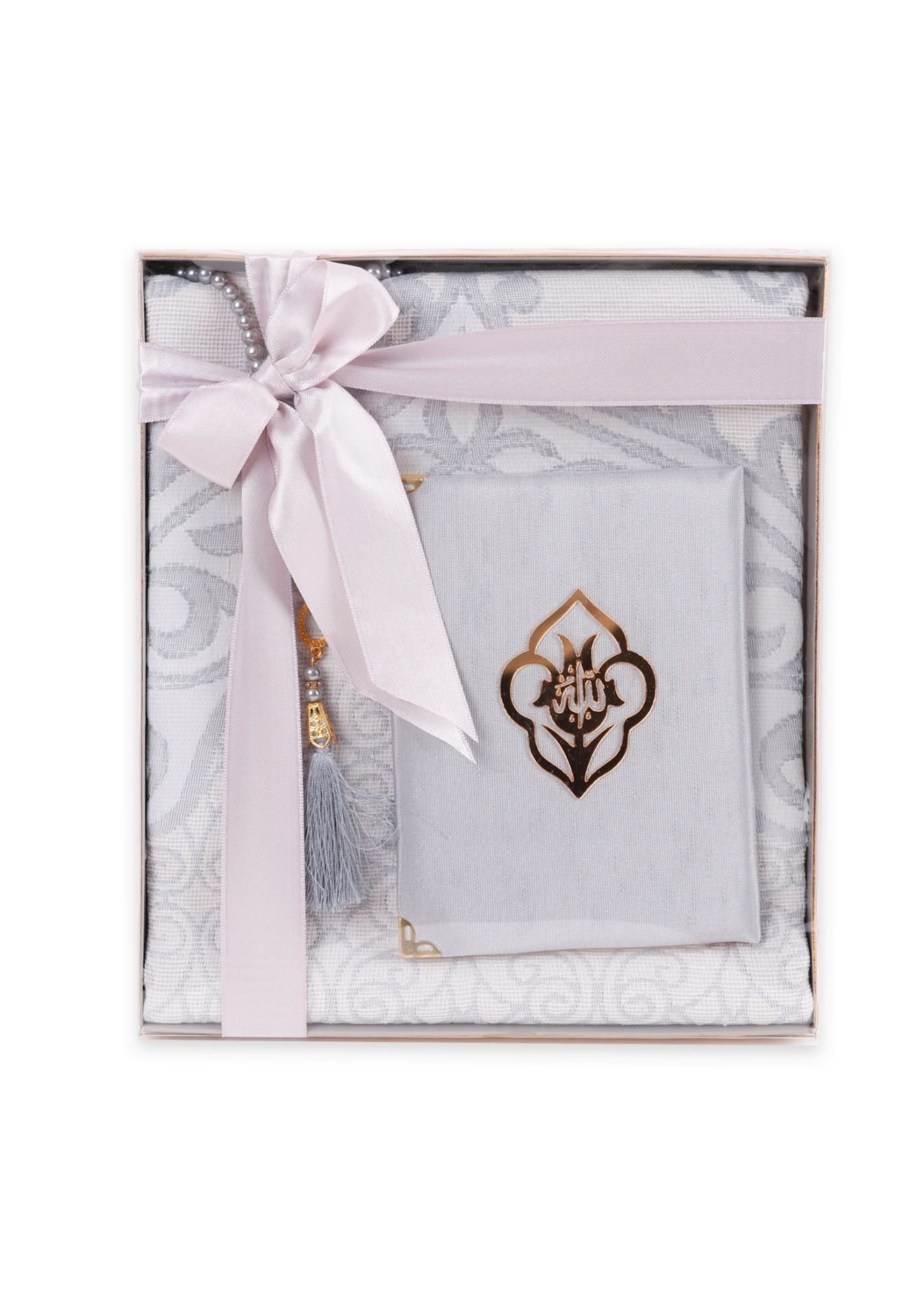 VERA SERİSİ KUTULU KARE SET (Seccade+Şantuk Yasin+İnci Tespih) NO:1 GRİ