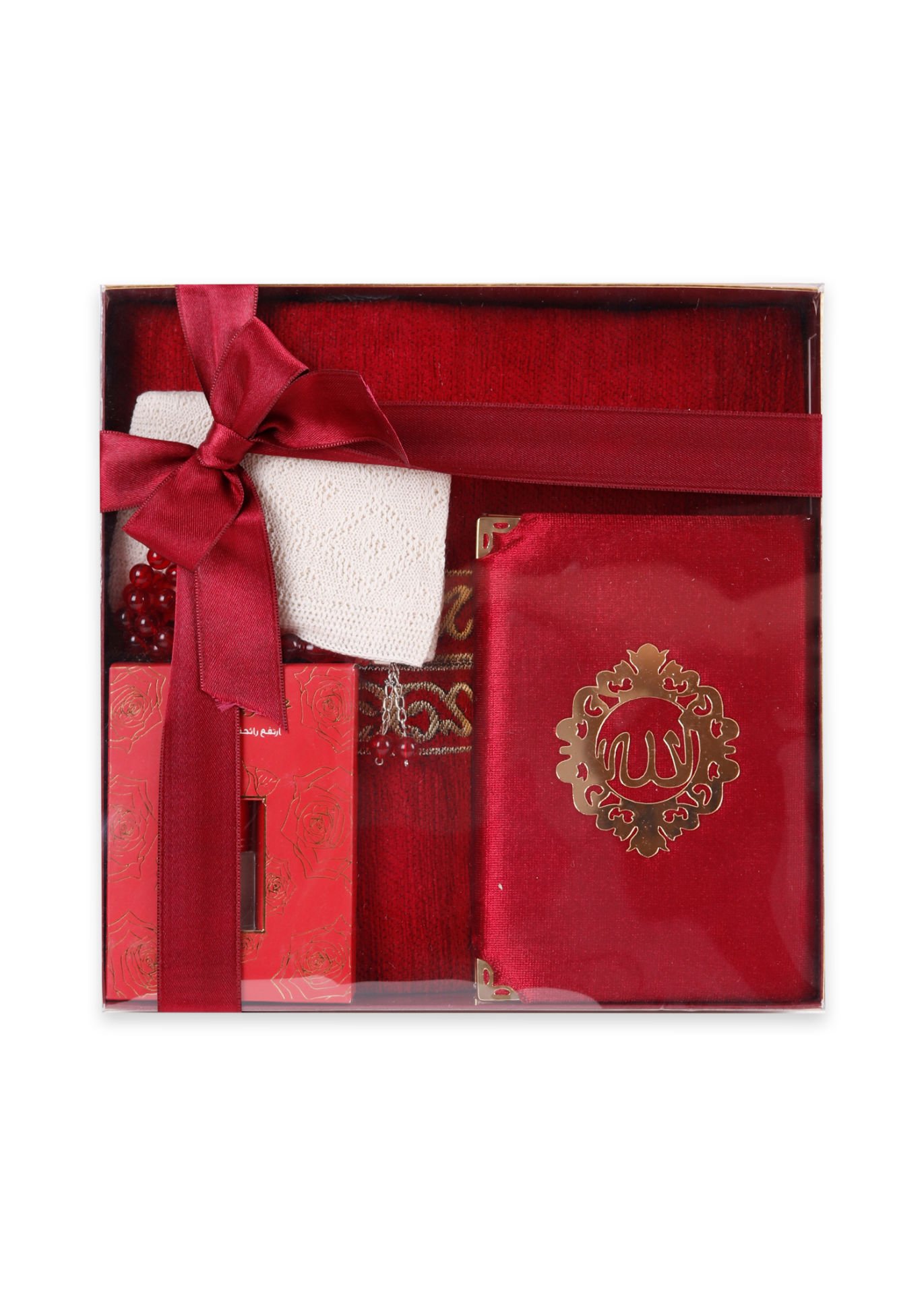 ADİL SERİSİ KUTULU (Astarlı Seccade+Takke+Esans+Tespih+Kadife Kuran)SET NO:1 BORDO