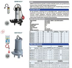 Sumak SBRT 75/2-P Parçalayıcı Bıçaklı Foseptik Dalgıç Pompa Trifaze (380V) - 7.5 Hp