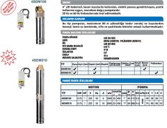 Sumak 4SDM100 Paslanmaz Dalgıç Pompa 4'' - Monofaze (220V) - 1HP