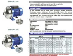 Sumak SMINOX/A-100-S Paslanmaz Sıcak Su Santrifüj Pompa Monofaze (220V) - 1 Hp