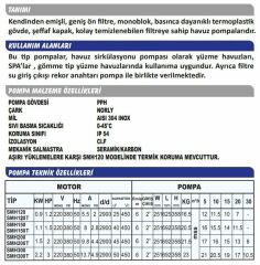 Sumak SMH120 Havuz Pompası Monofaze (220V) - 1.2 Hp