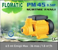 Flomatic PM 45 - 0,5 Hp 1'' Sürtme Fanlı %100 Bakır Sargılı Pompa