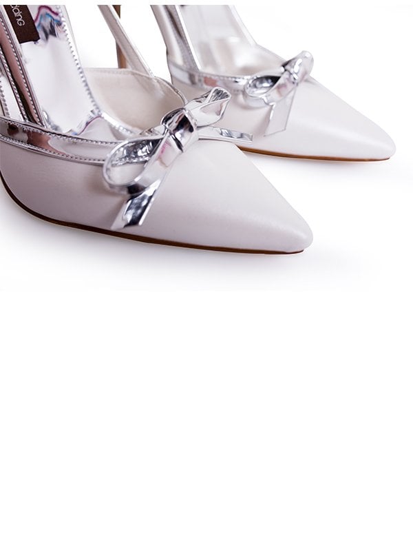 Deri Gümüş Detaylı Stiletto Gelin Ayakkabısı