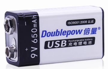 9V 650mAh USB Şarjlı Li-ion Batareya