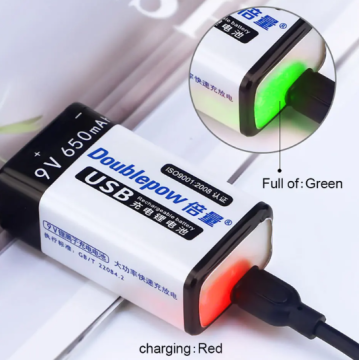 9V 650mAh USB Şarjlı Li-ion Batareya