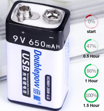 9V 650mAh USB Şarjlı Li-ion Batareya