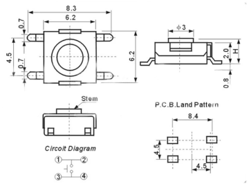 6x6x3.7mm Mini PCB SMD Push Buton