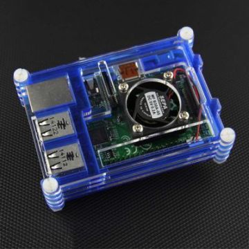 Raspberry Pi B+/2/3 Mavi + Şəffaf Pleksiglas Fan ilə Uyğun Qutu