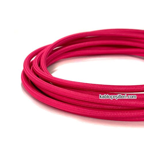 Marketcik 2x0,50mm Pembe Renkli Dekoratif Örgülü Kumaş Kablo, 100 Metrelik Paket