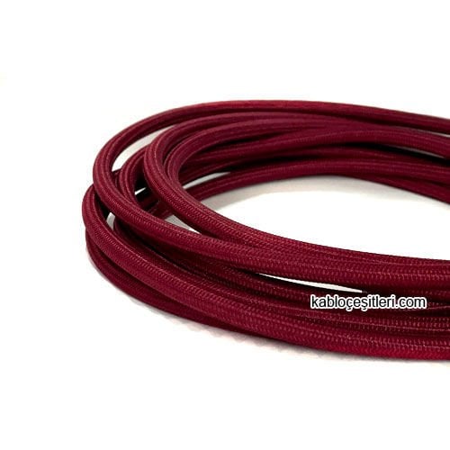 Marketcik 2x0,50mm Bordo Renkli Dekoratif Örgülü Kumaş Kablo, 5 Metrelik Paket