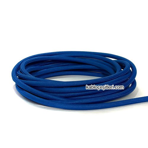 Marketcik 2x0,50mm Mavi Renkli Dekoratif Örgülü Kumaş Kablo, 5 Metrelik Paket