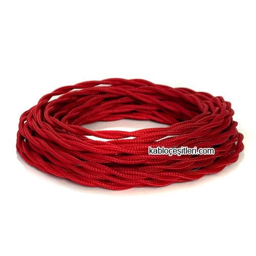 Marketcik 2x0,50mm Kırmızı Renkli Dekoratif BURGULU Kumaş Kablo, 5 Metrelik Paket