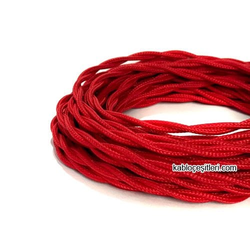 Marketcik 2x0,50mm Kırmızı Renkli Dekoratif BURGULU Kumaş Kablo, 5 Metrelik Paket