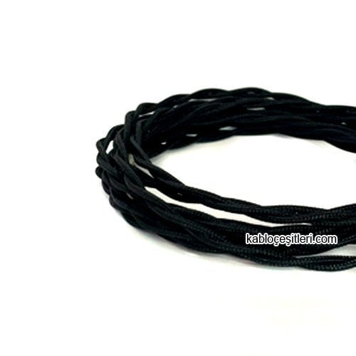 Marketcik 2x0,50mm Siyah Renkli Dekoratif BURGULU Kumaş Kablo, 5 Metrelik Paket
